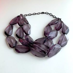 Faux Amethyst Facetted Chunky Beads Statement Necklace 17"